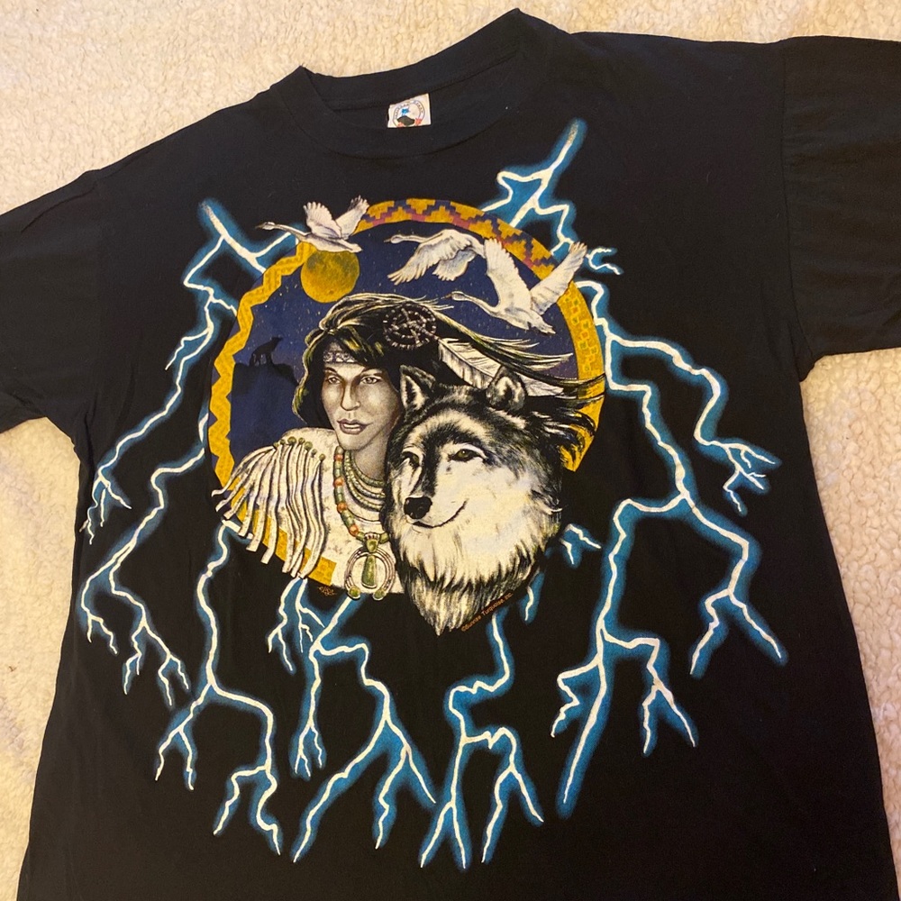 Vintage 90s American Thunder Indian/wolf Tee